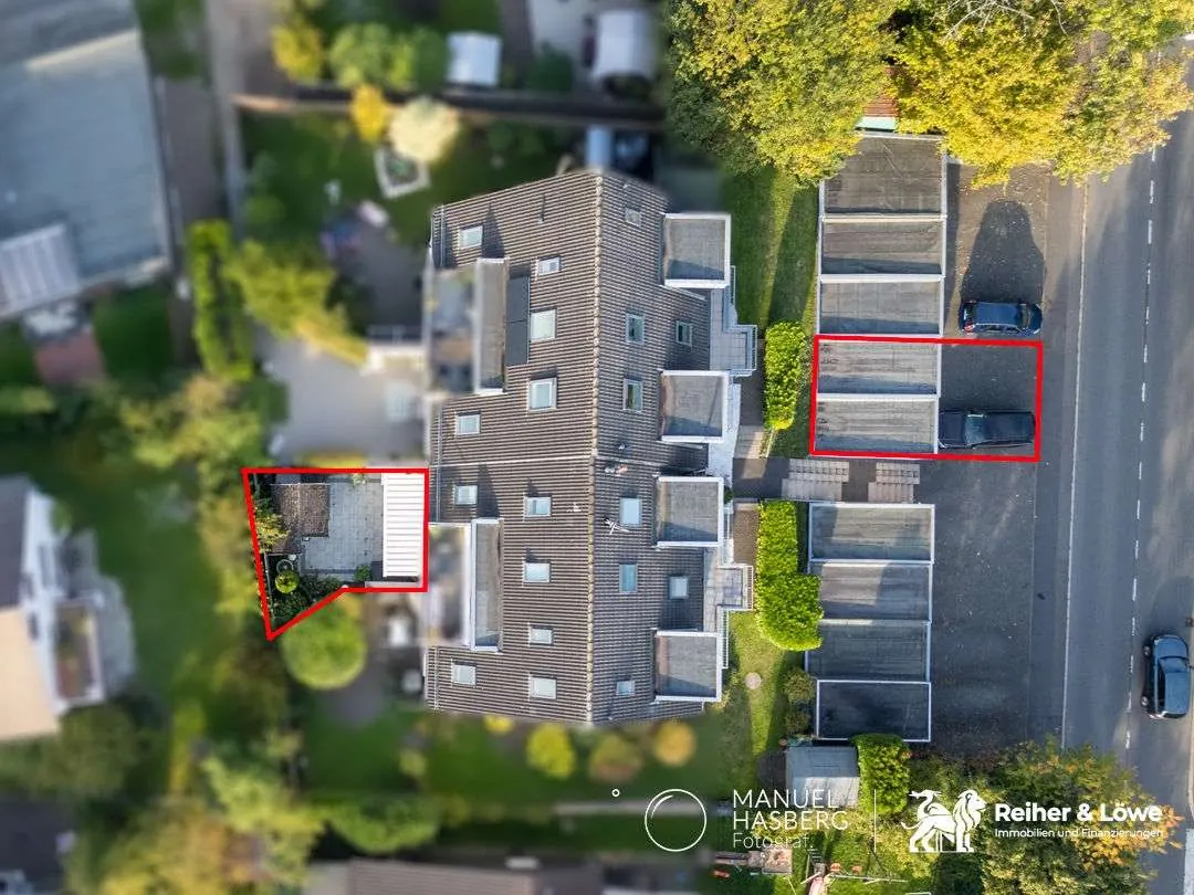 Luftbild Garten und Garagen markiert